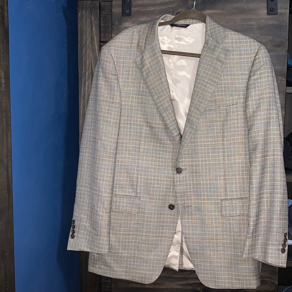 Samuelsohn tan checkered blazer with blue lining